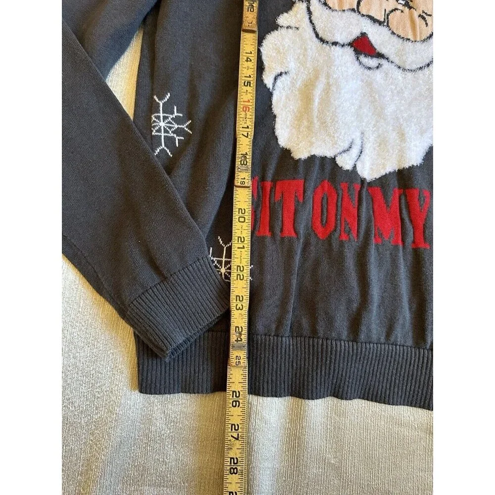 Christmas Men Medium Ugly Sweater Gray Santa Claus Sit On My Lap Holiday‎ Party